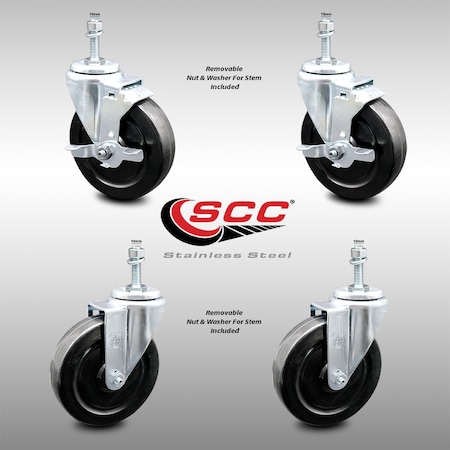 Service Caster 5 Inch SS Hard Rubber Wheel Swivel 10mm Threaded Stem Caster Brakes, 2PK SCC-SSTS20S514-HRS-M1015-2-TLB-2